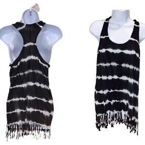 Tye die bathing suit coverup with fringe